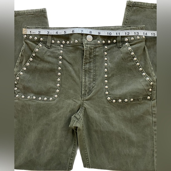 Express High Rise Studded Skinny Jeans Olive Green size 4S 4C - Picture 6 of 10